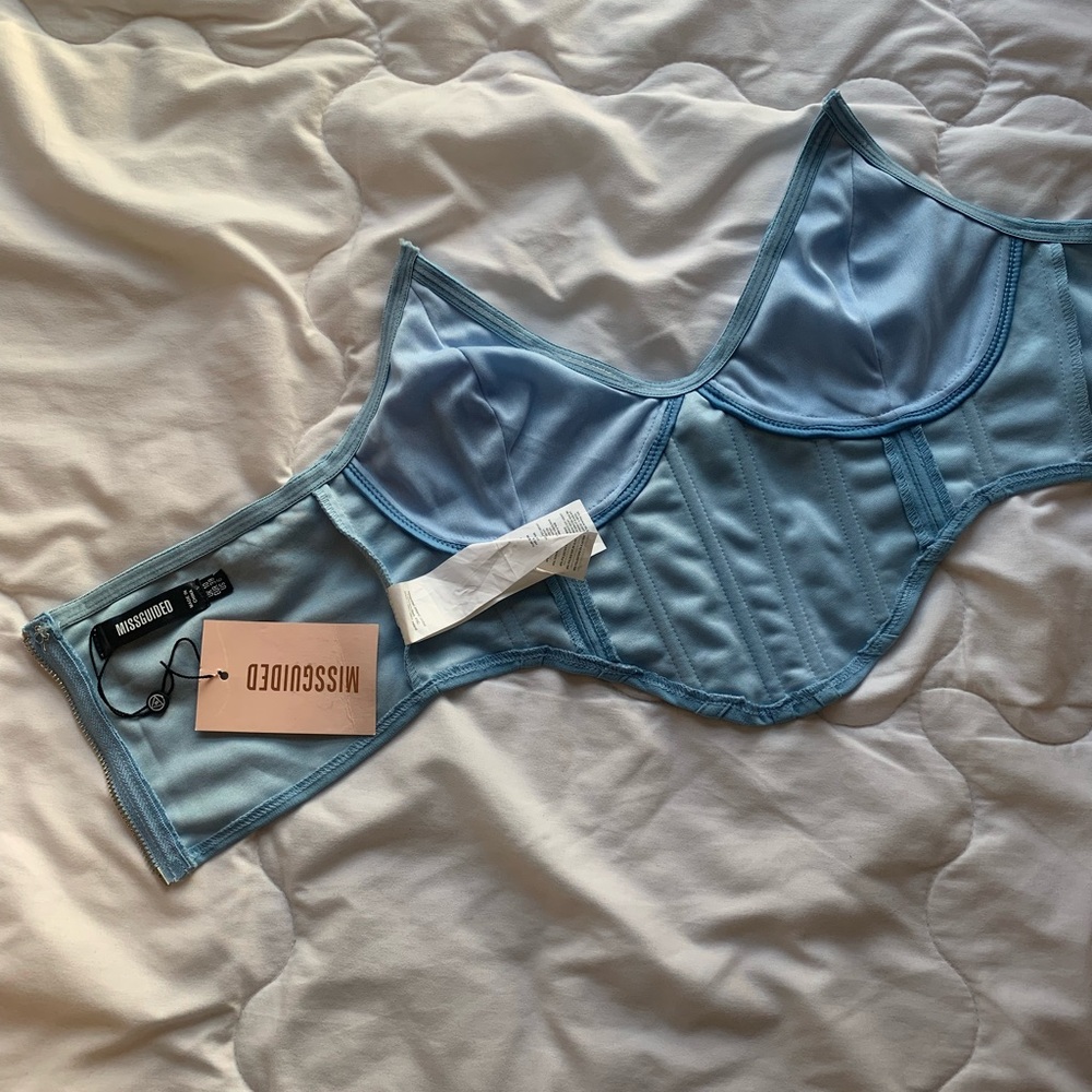 NWT Missguided Dusty Blue Pointed Corset Top - Picture 2 of 4
